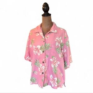Women’s XL Tommy Bahama Hawaiian Shirt Pink Hibiscus Boxy Preppy Summer Vacation
